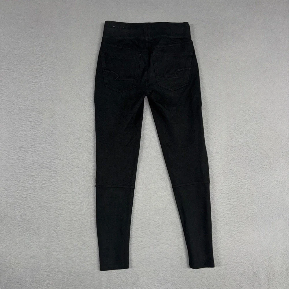 American Eagle Jeans Womens XS Black Jeggings Ribbed Knee Zipper Skinny Ankle